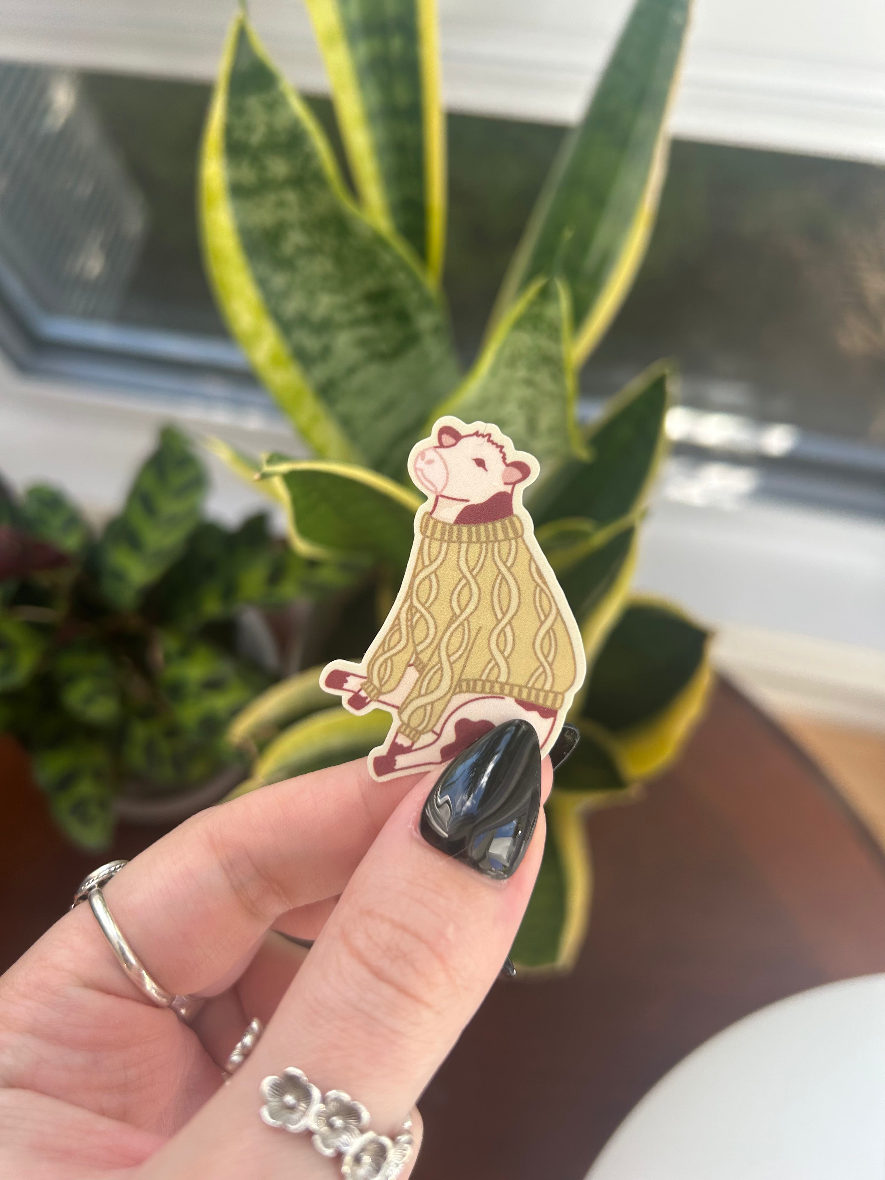 Cow in a sweater vinyl sticker