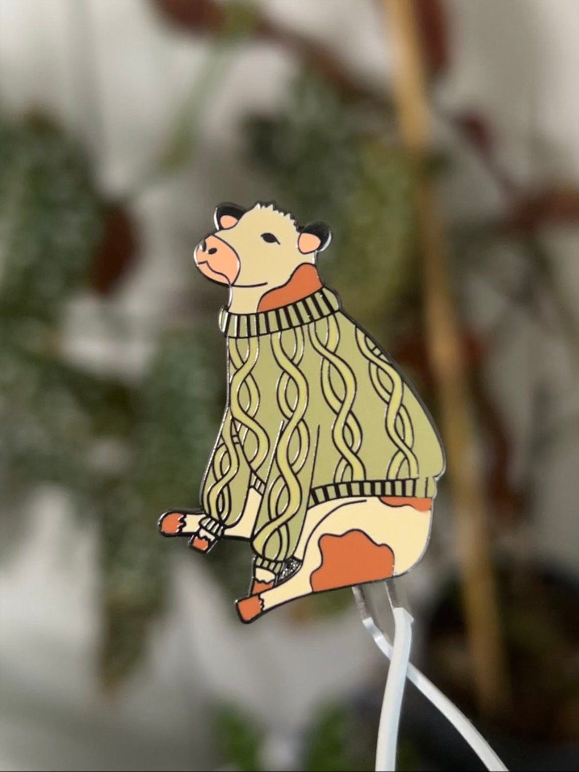 Cow in a Green Sweater Enamel Pin